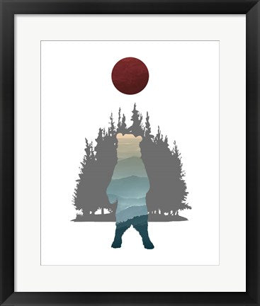 Framed Art Blue Ombre Mountains in Standing Bear Silhouette Wall Decor 18x24 Artwork