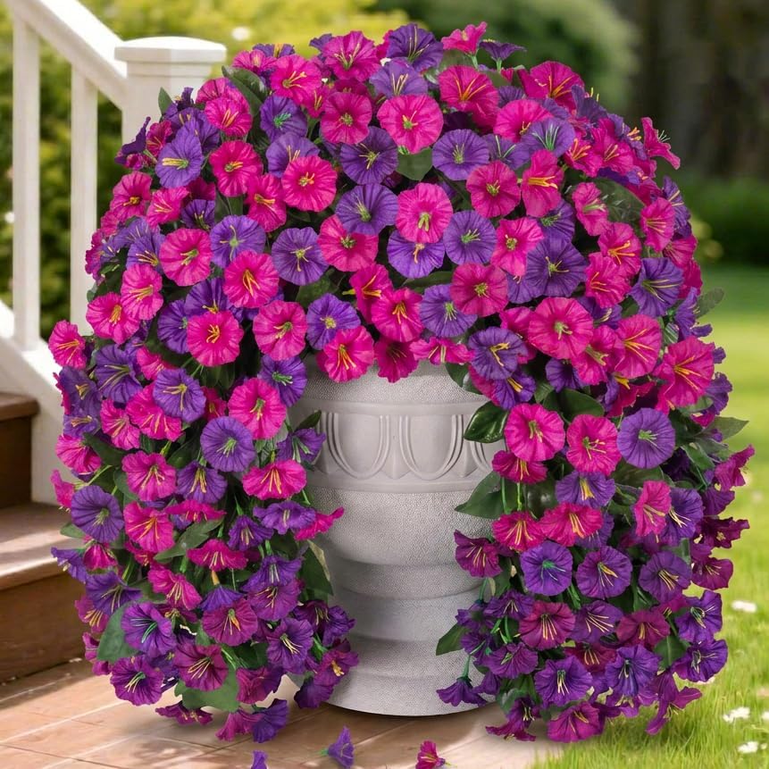2 PCS Artificial Hanging Morning Glory Flowers, 19 Inch Faux Silk