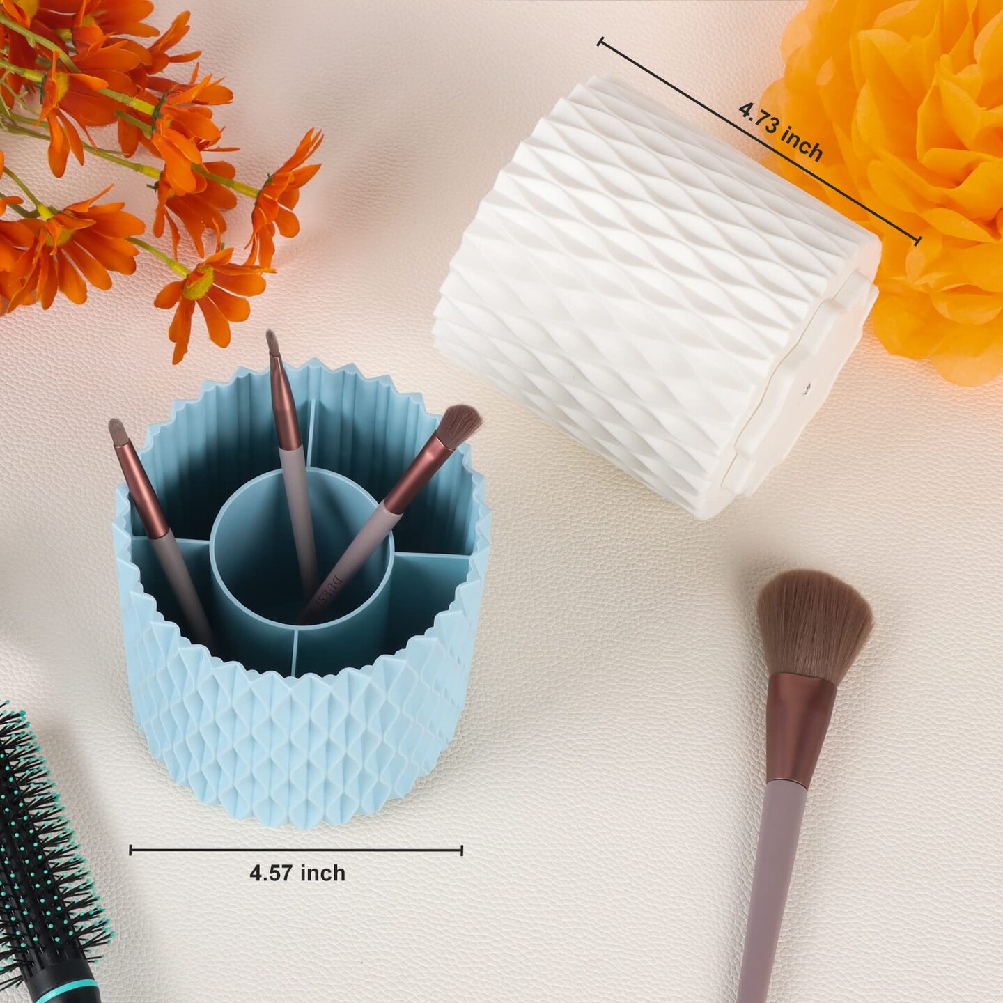 Makeup Brush Holder Organizer -360&#xB0; Rotating Multi-Functional Pen Holder for Desk,Multi-Purpose Desktop Stationary Organizer,Storage Cup for Lipsticks, Comb, Beauty Tool in Vanity (White)