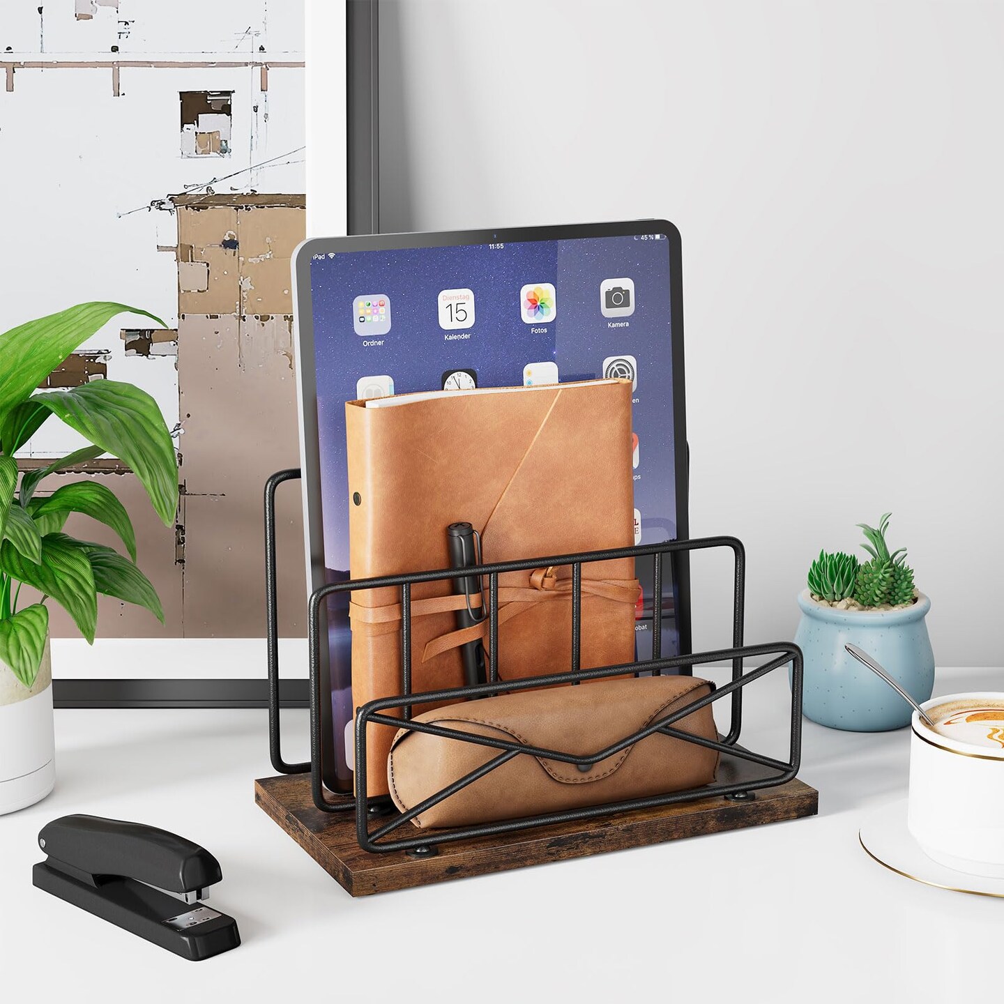 Desktop Mail Sorters Mail Organizer-with 2 Slot Matte Black Metal Desktop Mail Sorter Metal Storage File Holder Letter Sorter Organizer for Home or Office Desktop