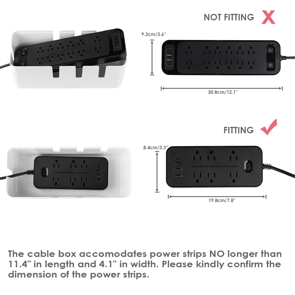 Cable Management Box by Baskiss, 12x5x4.5 inches, Wood Lid, Wire Organizer for Desk TV Computer USB Hub System to Cover and Hide & Power Strips & Cords