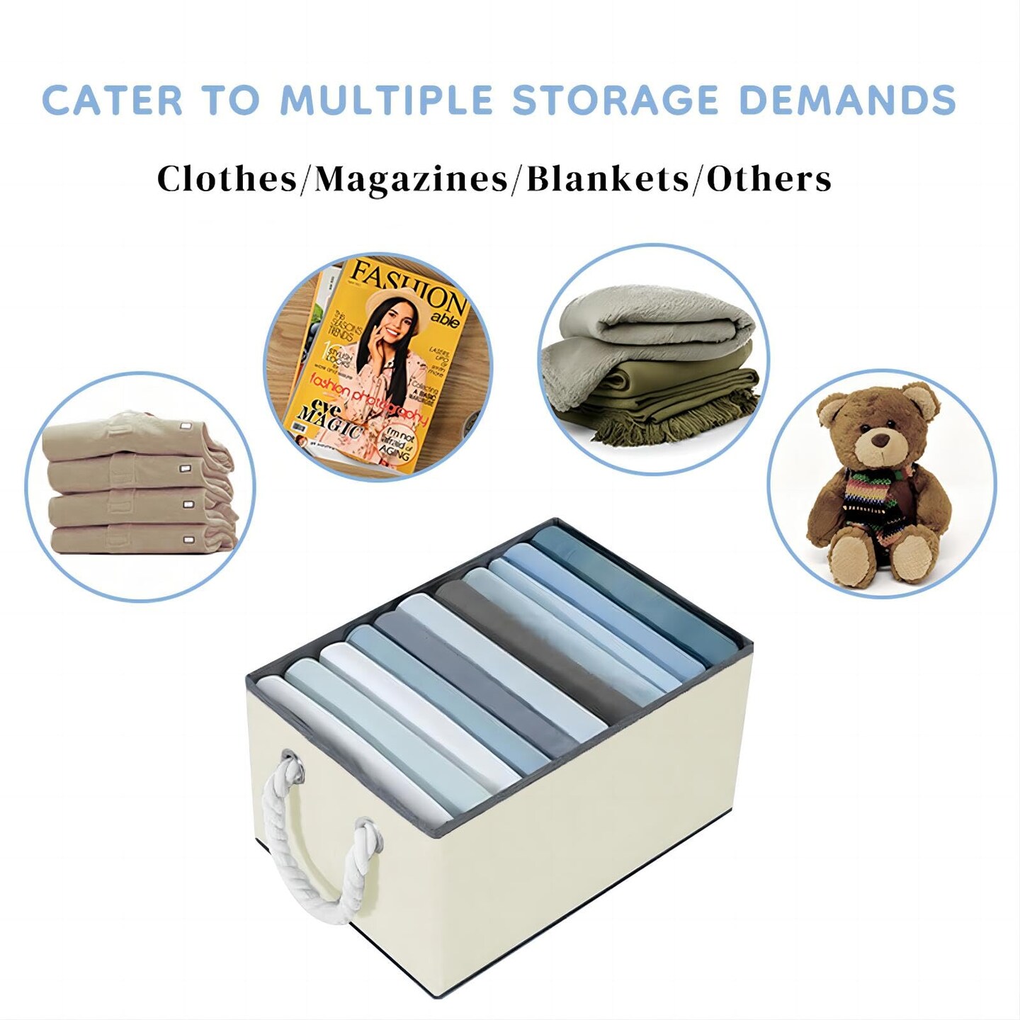 Large Fabric Storage Bins for Shelves with Handles 3 Pack | Storage Baskets for Organizing and Cloth Bins | Folding Rectangle Closet storage bins for Cloth and Magazine,Beige,15&#x22;W x 10.5&#x22;D x 8.5&#x22;H