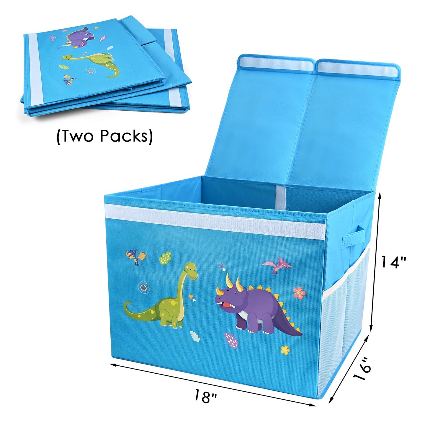Two Pcs Toy Chest for Boys Girls 18x16x14 Inch, Baby Shark, Collapsible Dinosaur Toy Box with Lid, Blue, Kids Toy Box for Boys Girls