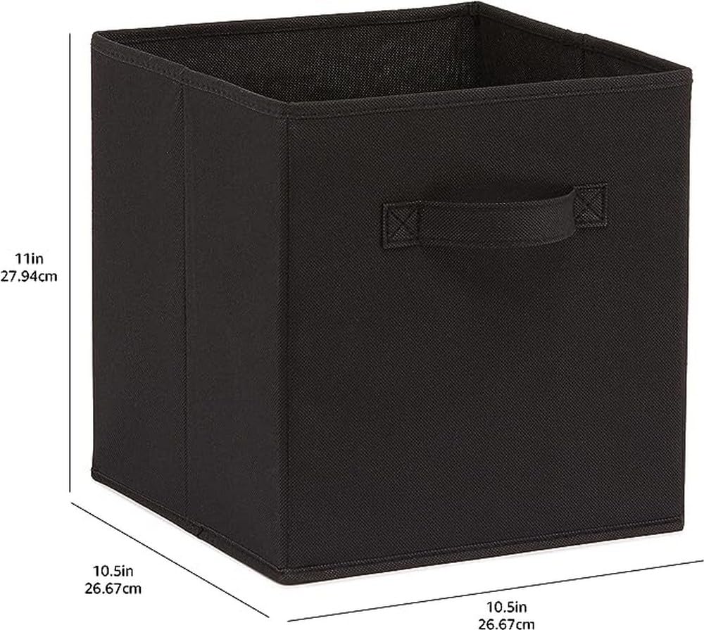Amazon Basics Cube Organizer Storage Bins Handles, Collapsible Fabric, Pack of 6, 10.5&#x22;x10.5&#x22;x11&#x22;, Black