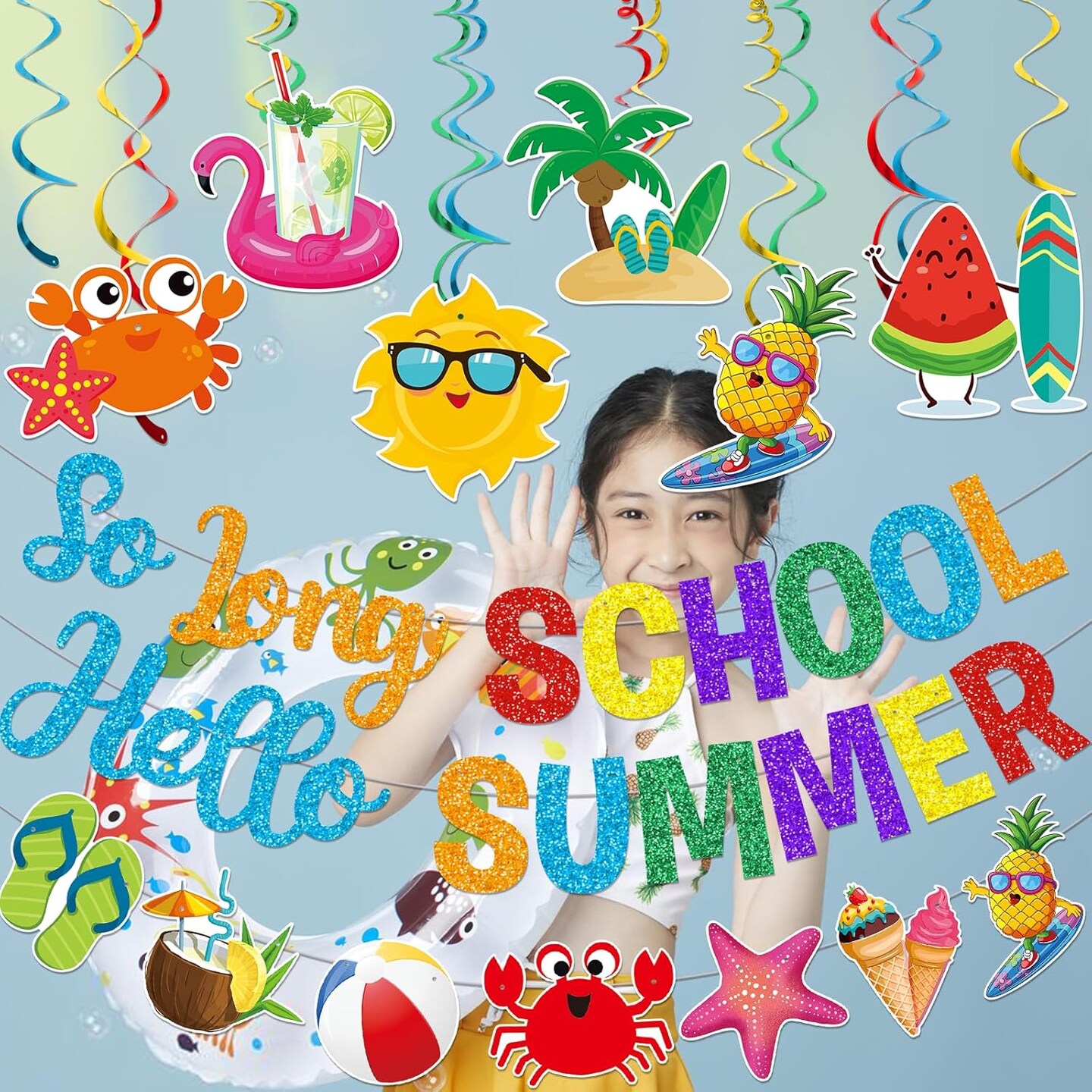 Last Day of School Banner Hello Summer Party Decorations End of School Year Party Decorations Schools Out for Summer Decorations