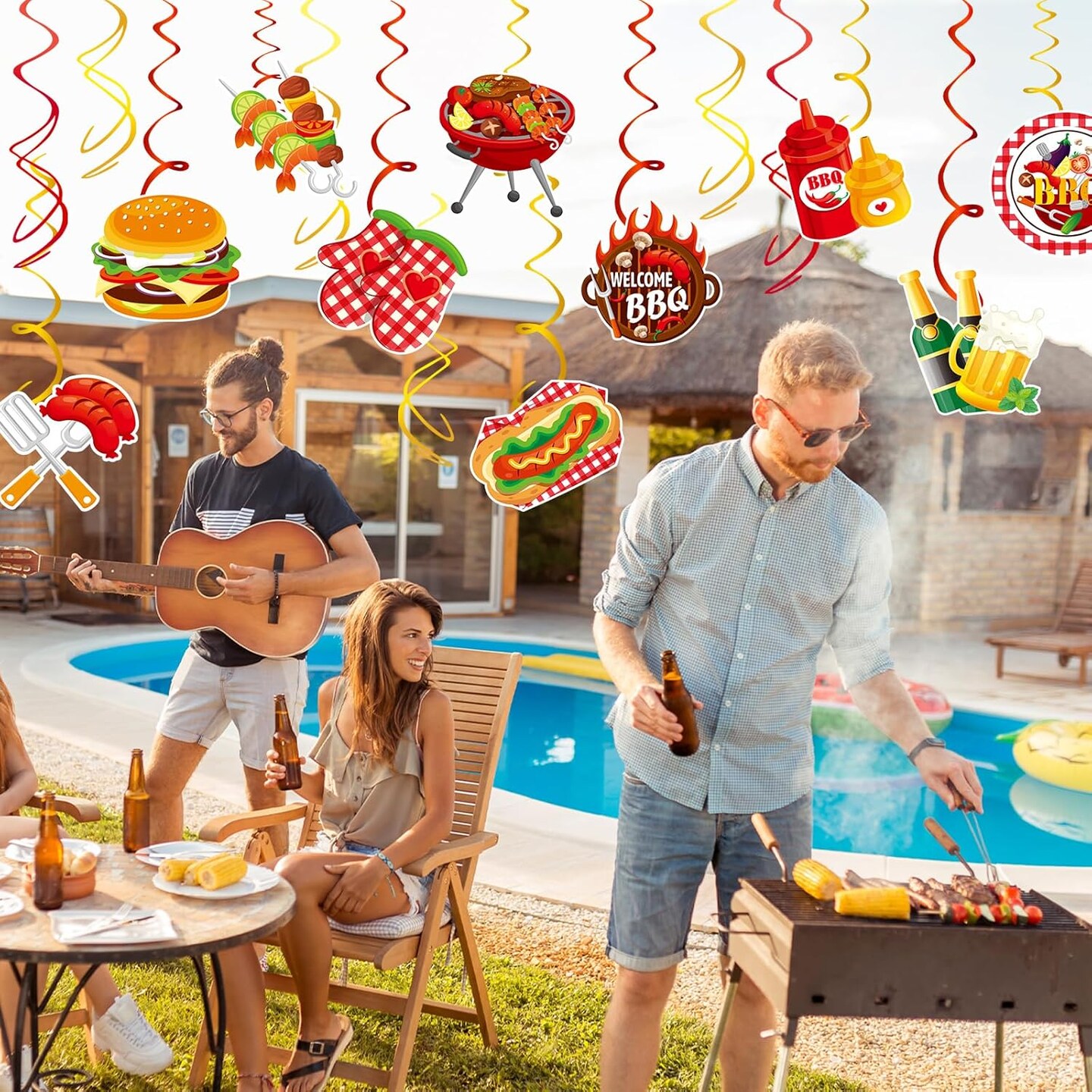 30Pcs Summer BBQ Picnic Party Hanging Swirls Decor BBQ Baby Shower Summer Carnival Decorations