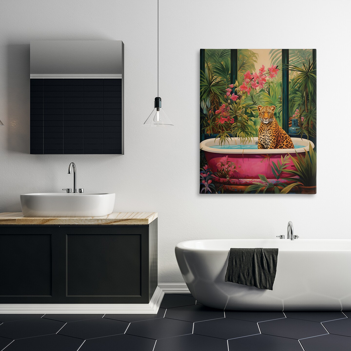 Stupell Industries Leopard in Lush Tropical Bath Canvas Design by Heidi Kuntz