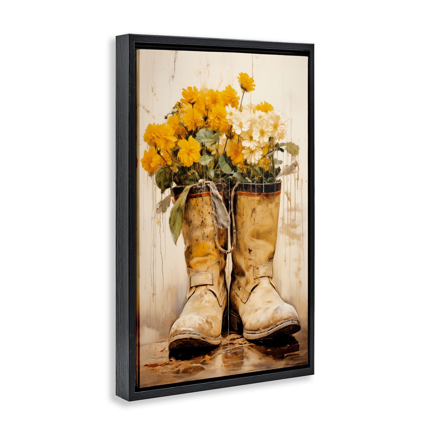 Stupell Industries Flowers in Rugged Country Boots Floating Frame Design by Heidi Kuntz