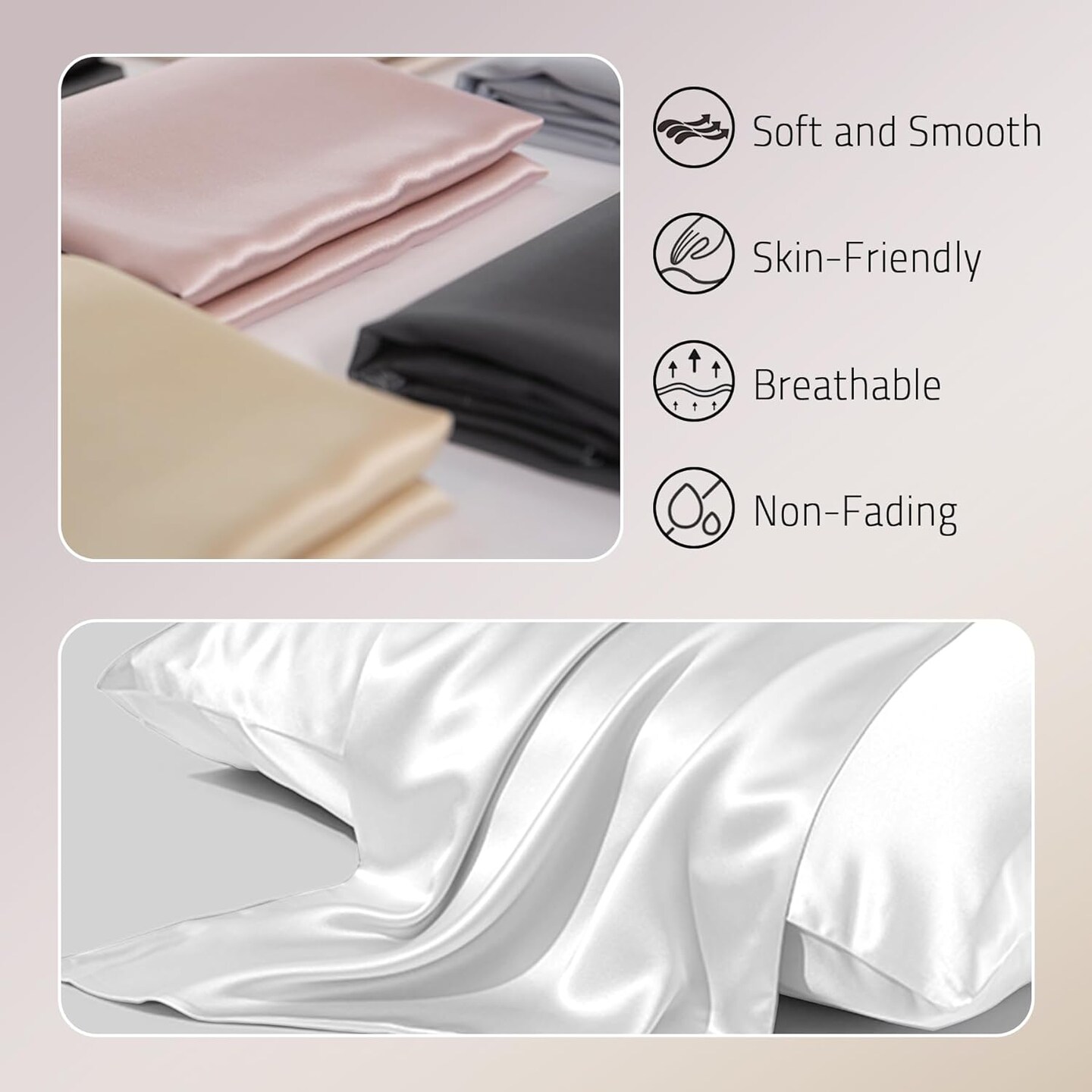Silk Pillow Cases Set of 2, Both Sides Real Silk Pillowcase for Hair and Skin Prevent Acne Pillowcase Organic Silk Pillowcase 2 Pack with Hidden Zipper, White, Standard (20&#x22;&#xD7;26&#x22;)
