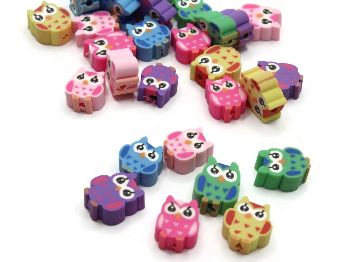 30 Clay Owl Polymer Clay Mixed Color Bird Beads