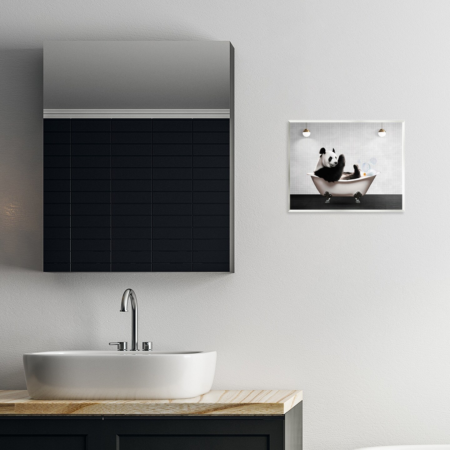 Stupell Industries Panda in Modern Bubble Bath Wall Plaque Design by Seven Trees Design