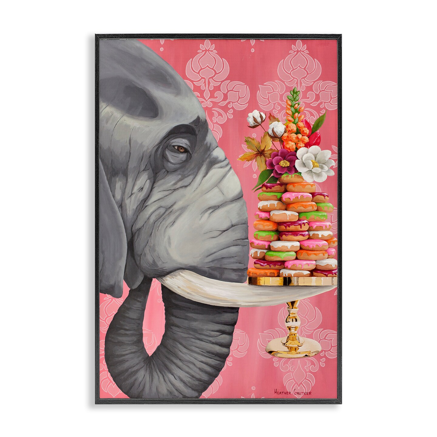 Stupell Industries Elephant & Stacked Desserts Framed Giclee Design by Heather Gauthier
