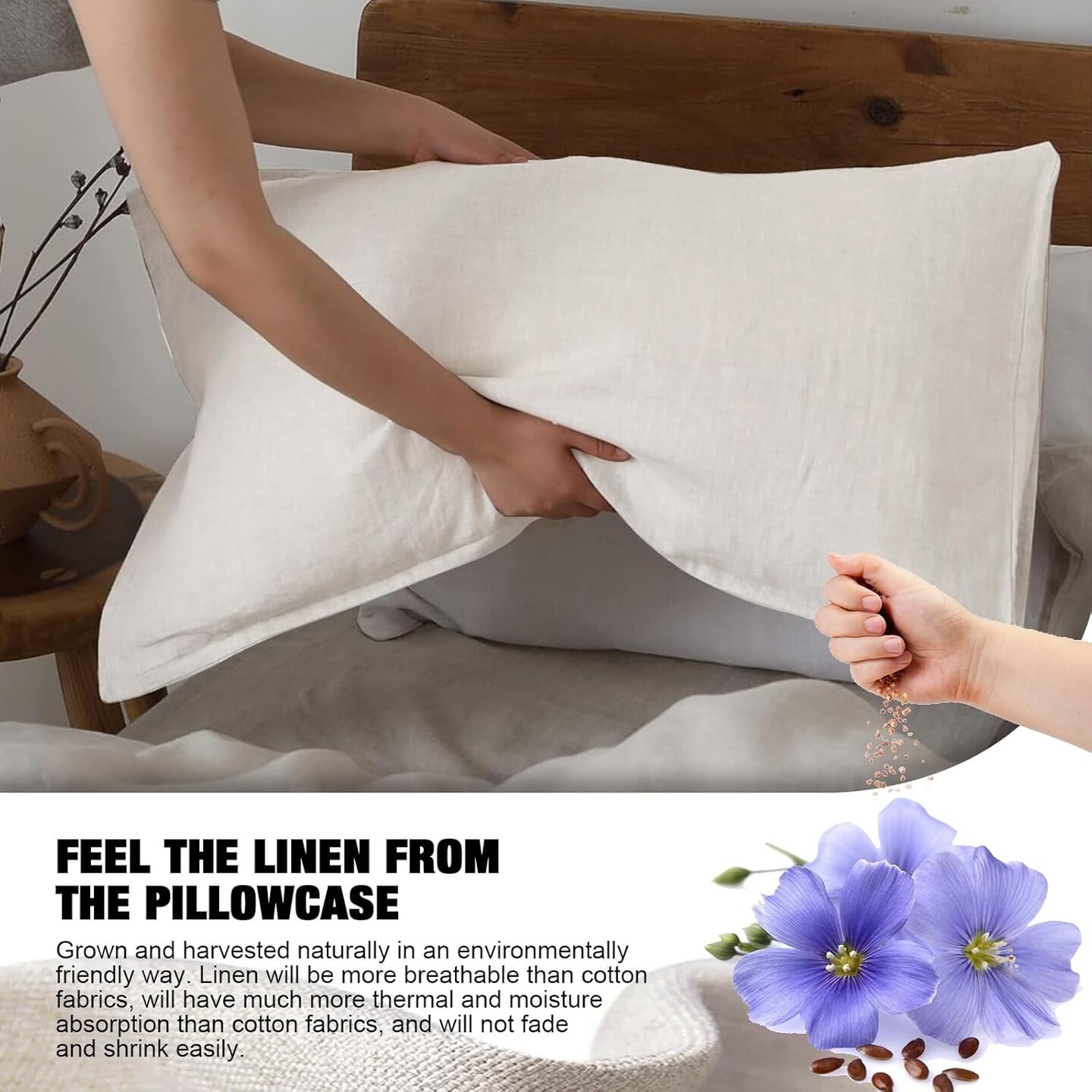 Linen King Size Pillow Cases Set of 2, 20&#x27;&#x27; x 30&#x27;&#x27; Envelope Overlap Closure King Size Pillowcase Covers, Soft Breathable Pillow Protector-White