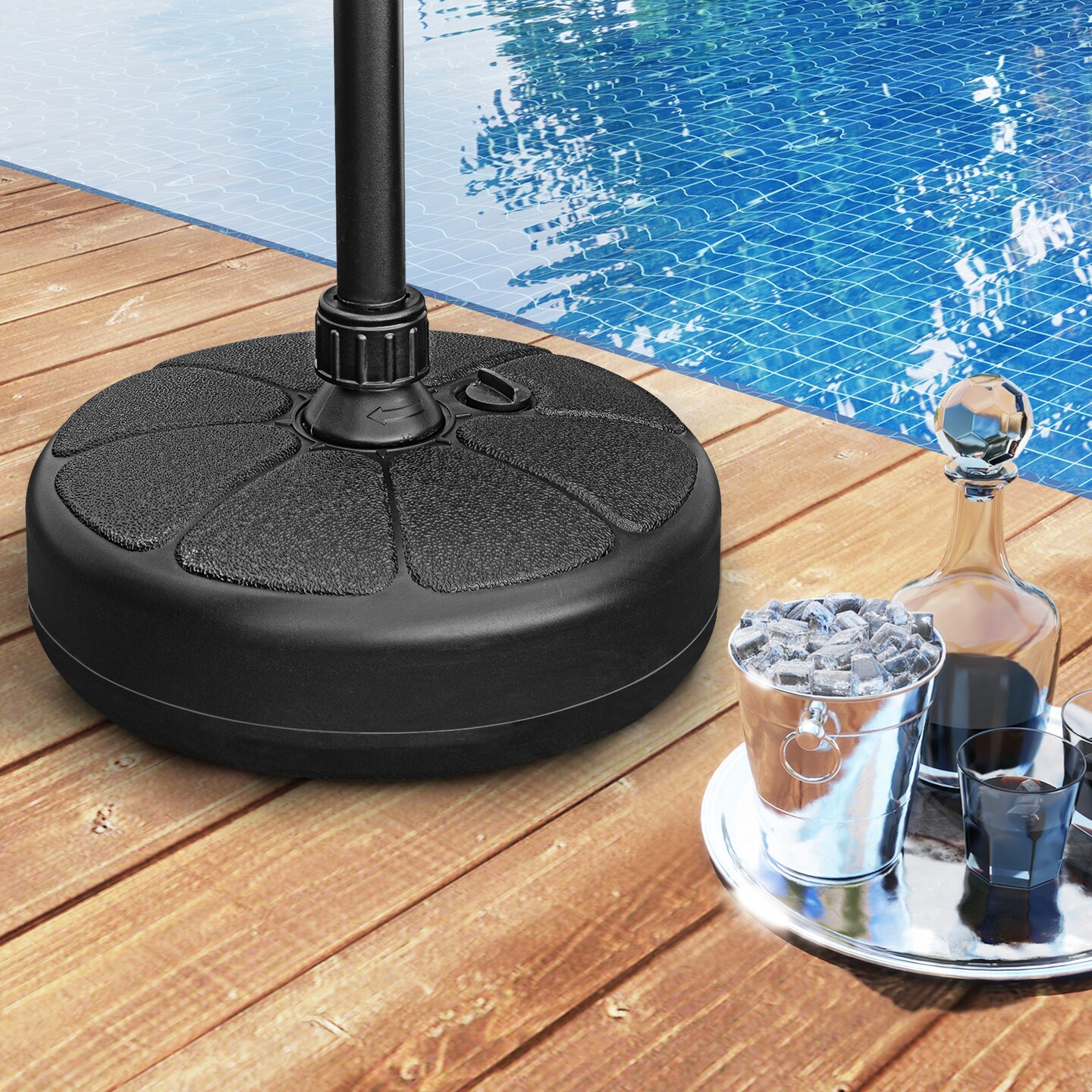 Black HDPE Patio Umbrella Base Refillable with Sand Water for 8.2ft Umbrella