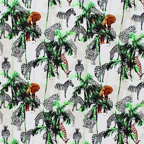 Zebra and Tiger Palm Tree Safari Printed Spandex Fabric