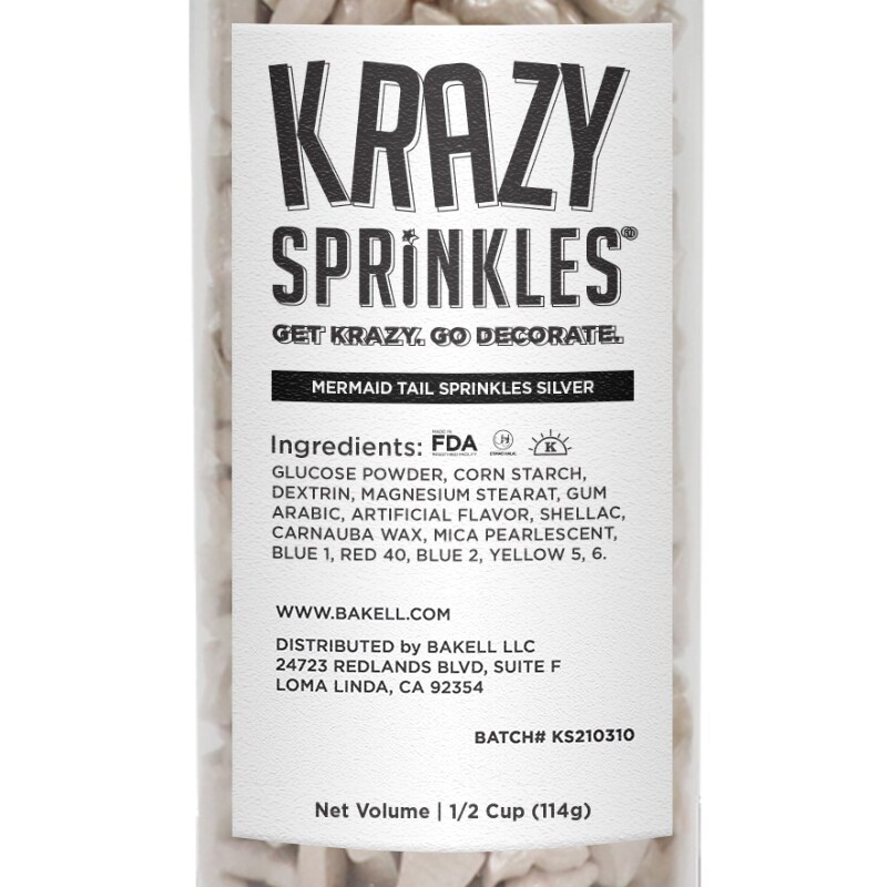 Krazy Sprinkles - Silver Mermaid Tails (1/2 Cup, 1x Jar) for Cakes, Ice Cream &#x26; Cookies