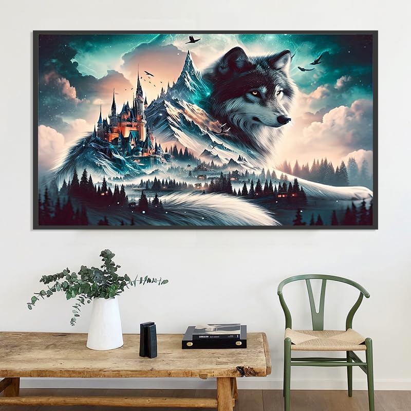 5D Extra Large Diamond Art Kits for Adults - Wolf Diamond Painting Kits for Adults Beginners, DIY Large Size Diamond Gem Art Dots Painting Kits for Home Walls Decor Gifts 27.6x16inch