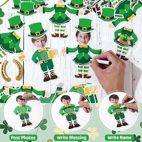 60Pcs St. Patrick's Day Paper Cutouts St. Patrick's Bulletin Board Decoration Leprechaun DIY Photo Craft Cutout Leprechaun Hat Classroom Supplies for Irish March Shamrock Party Chalkboard Wall Decor
