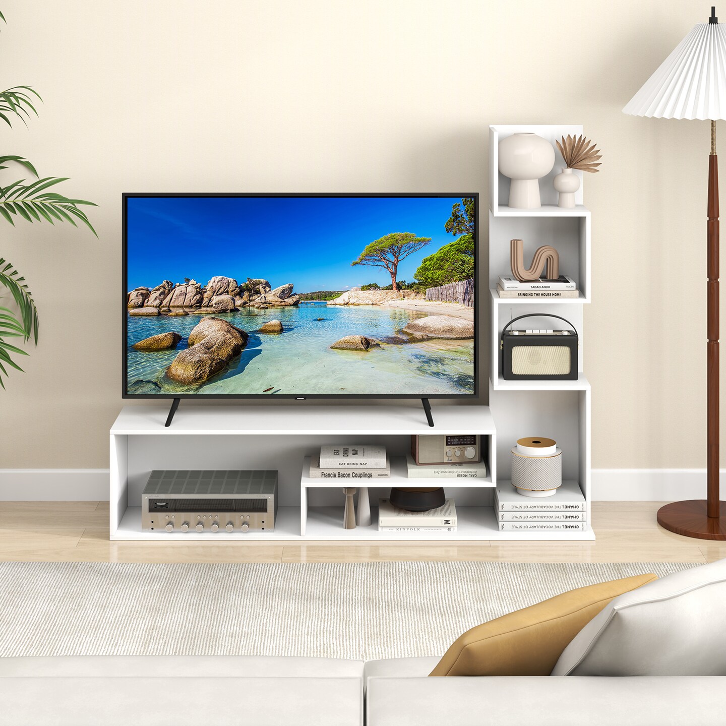 50-Inch TV Media Console Cube TV Stand with Open Storage Shelves