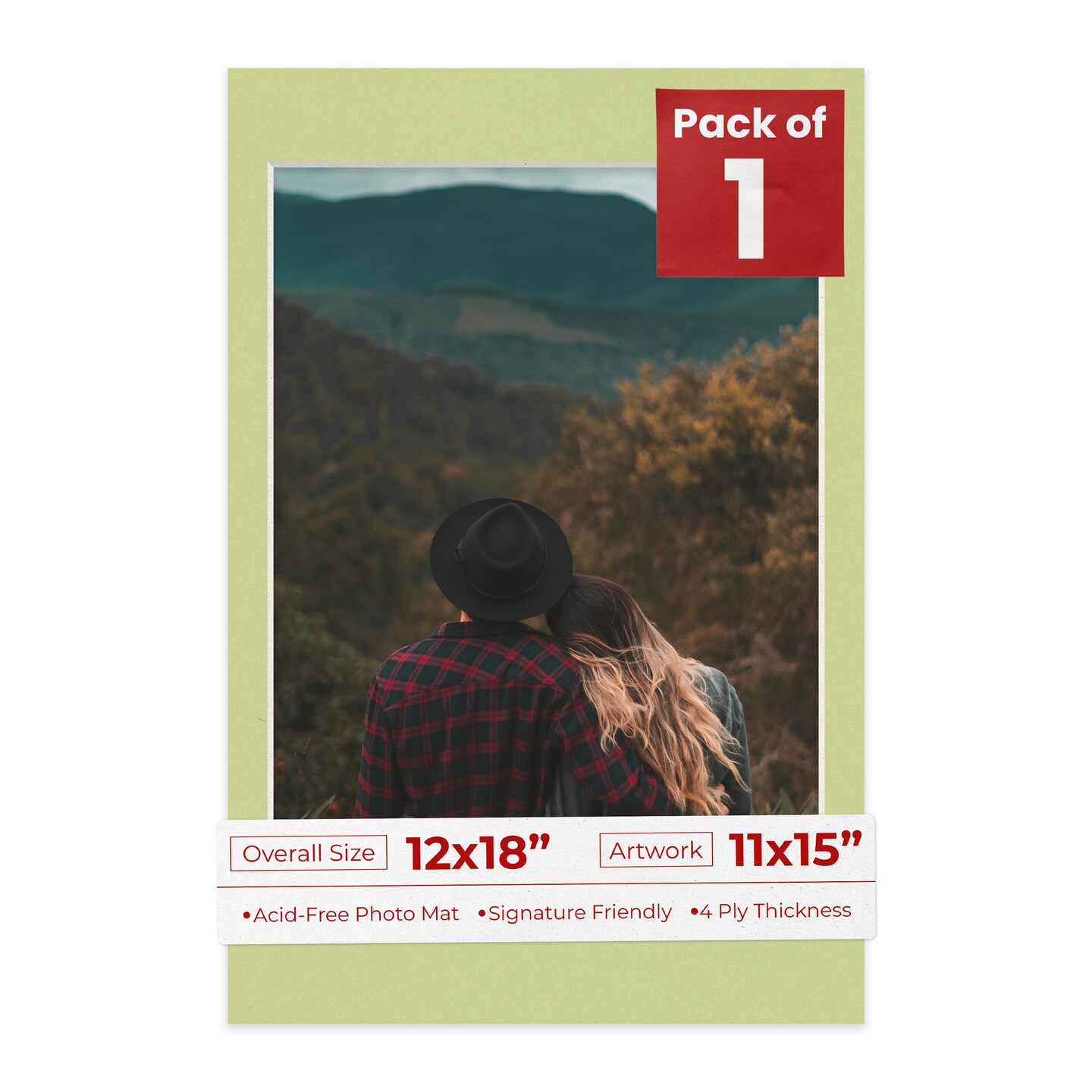 Pistachio Green Mat Board for 12x18 Frames - Fits 11x15 Photos, Color ...