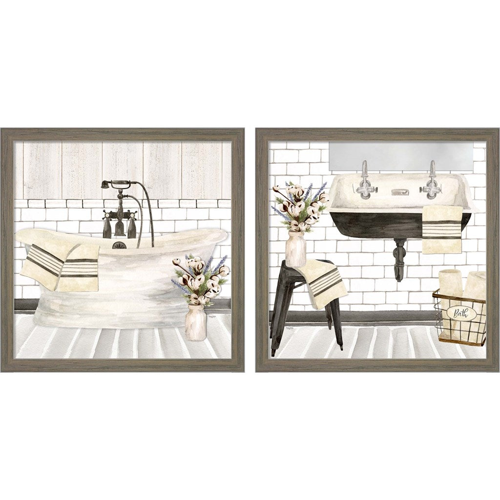 Farmhouse Bath Tub by Tara Reed, 2 Piece Rustic Grey Framed Art Set
