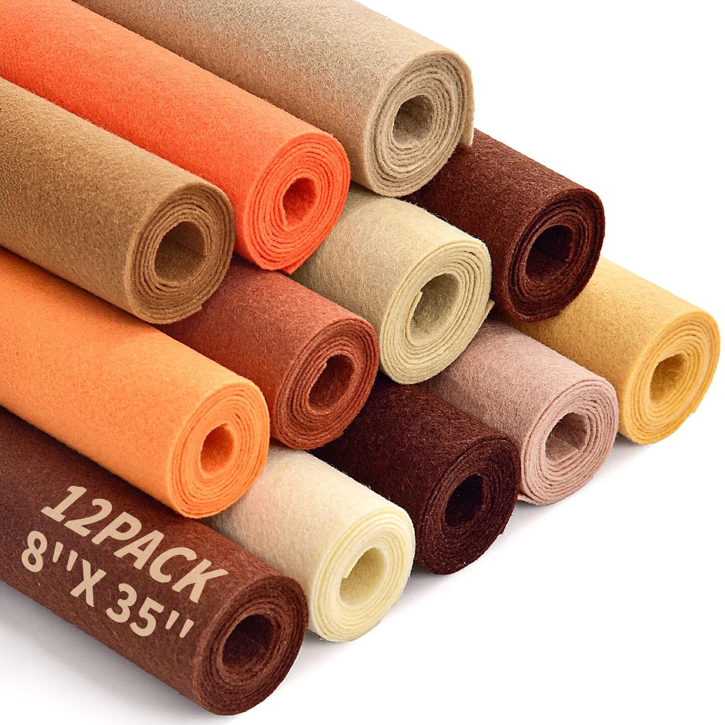Large Stiff Felt Sheets Bundle Felt Fabric Sheets for Crafts 12 Rolls 8"x35" Soft Fall & Halloween 12 Assorted Colors Felt Pack for DIY Craft Sewing Squares Nonwoven Patchwork (Brown)