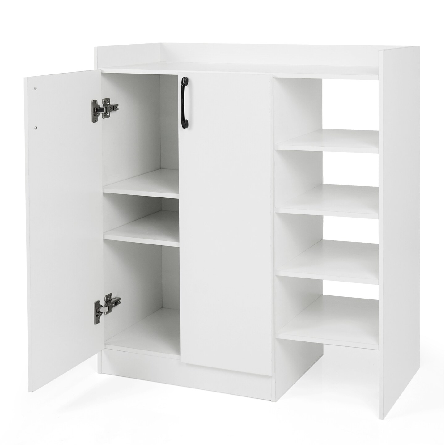 White Shoe Cabinet Engineered Wood 2-Door 4-Open Shelf Adjustable Storage