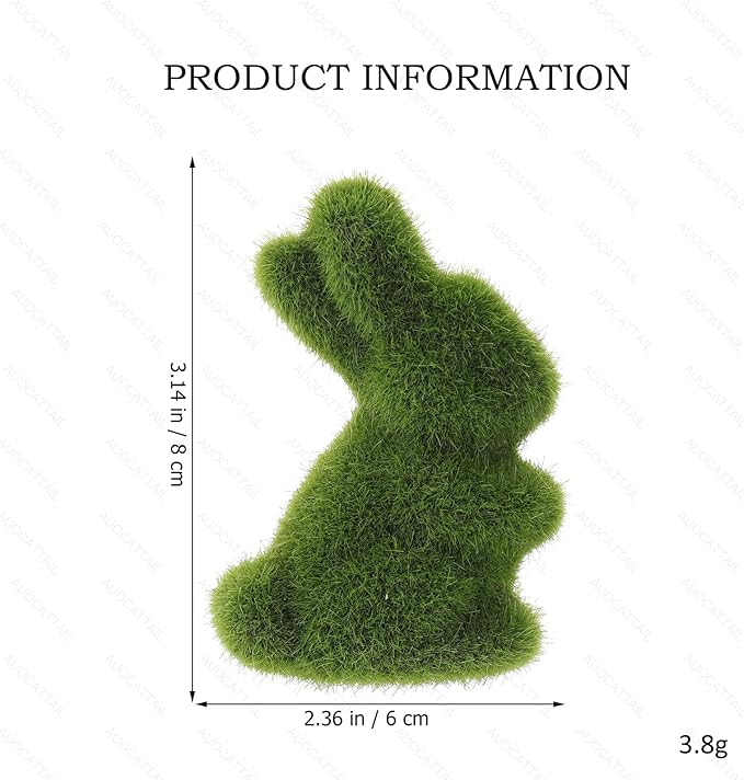 4 Pcs Easter Moss Bunny Figurine Furry Flocked Green Standing Rabbit Statue Decorations for Easter Gift Home Office Table Ornament