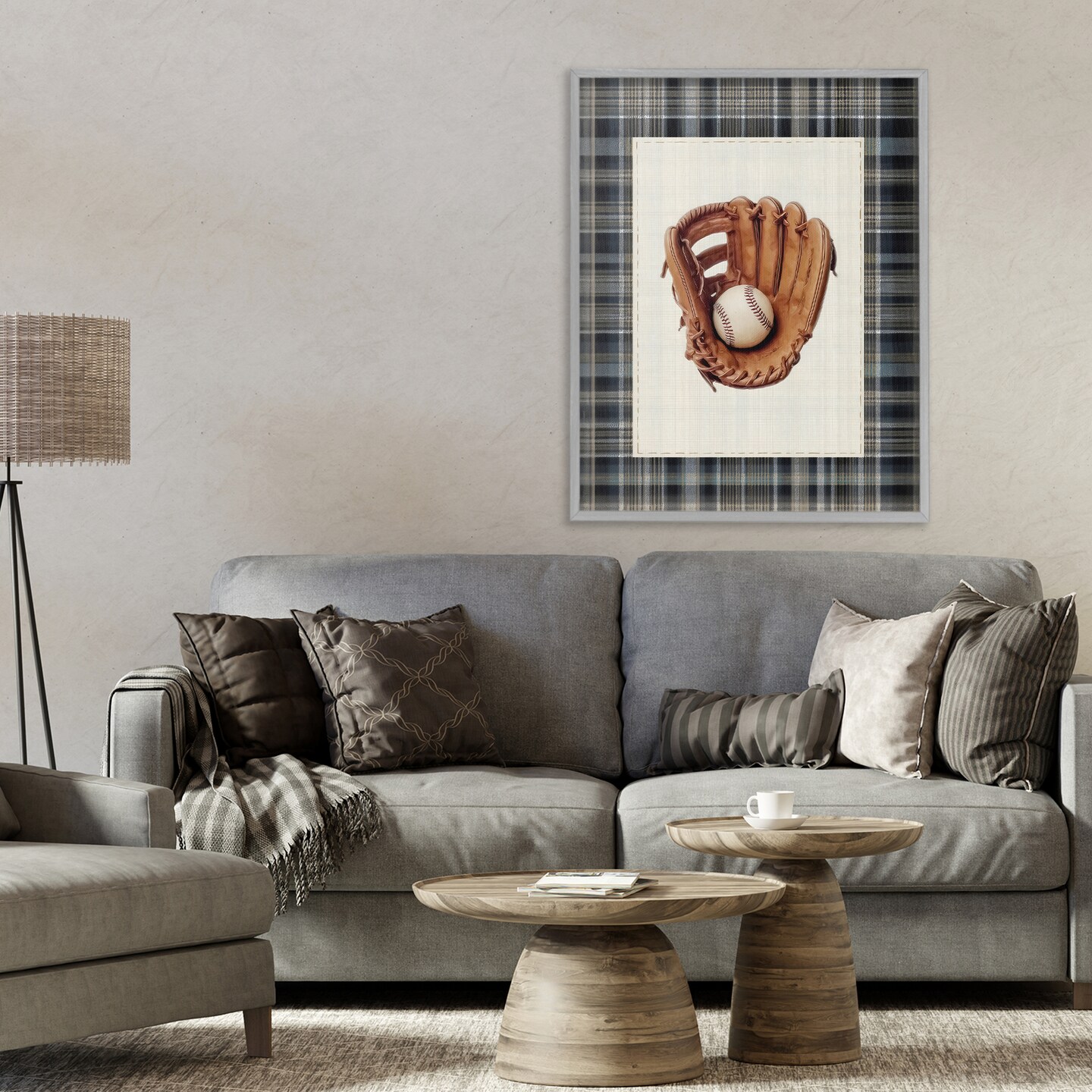 Stupell Industries Baseball Glove with Plaid Framed Giclee, design by Arlington Prints