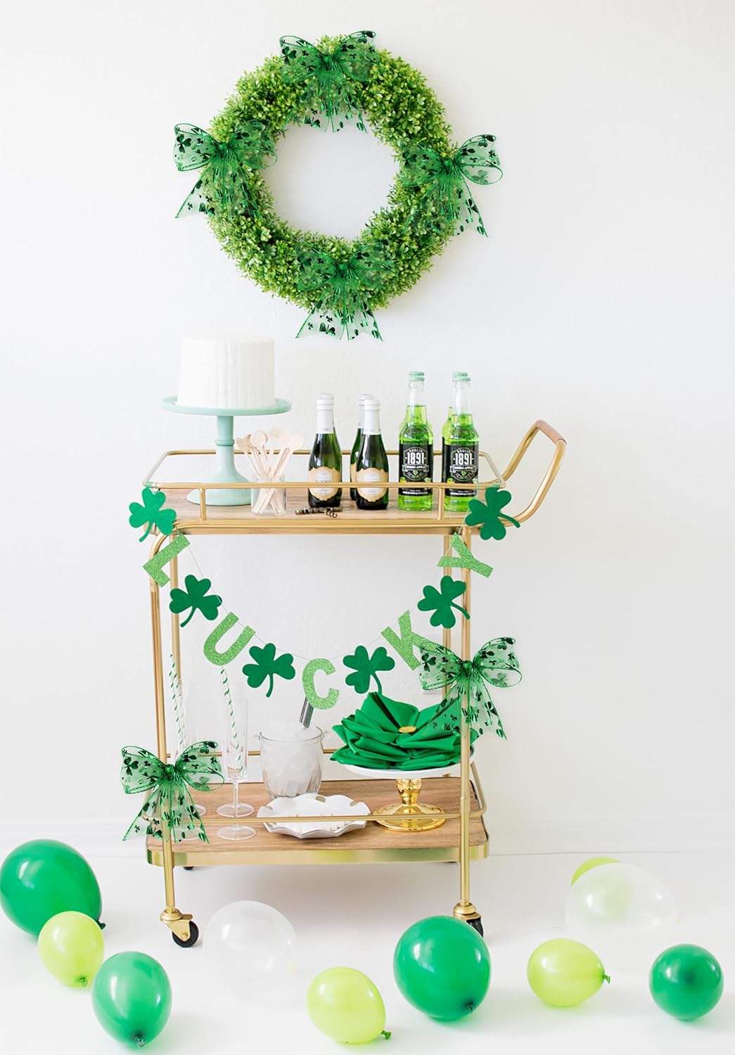 St. Patrick's Day Wired Ribbon, 2.5" 10 Yards Shamrock Organza Decorative Ribbons Green Glitter Lucky Clover Wired Edge Wrapping Ribbon for Home Decor Gift Wrapping Wreath Wedding DIY Craft