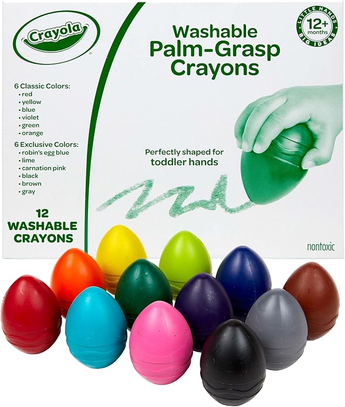 Large Egg Crayons (12ct), Essential Easter Basket Stuffers, Jumbo Washable Crayons for Toddlers, Spring Craft Supplies, Small Easter Egg Gift, Ages 1+