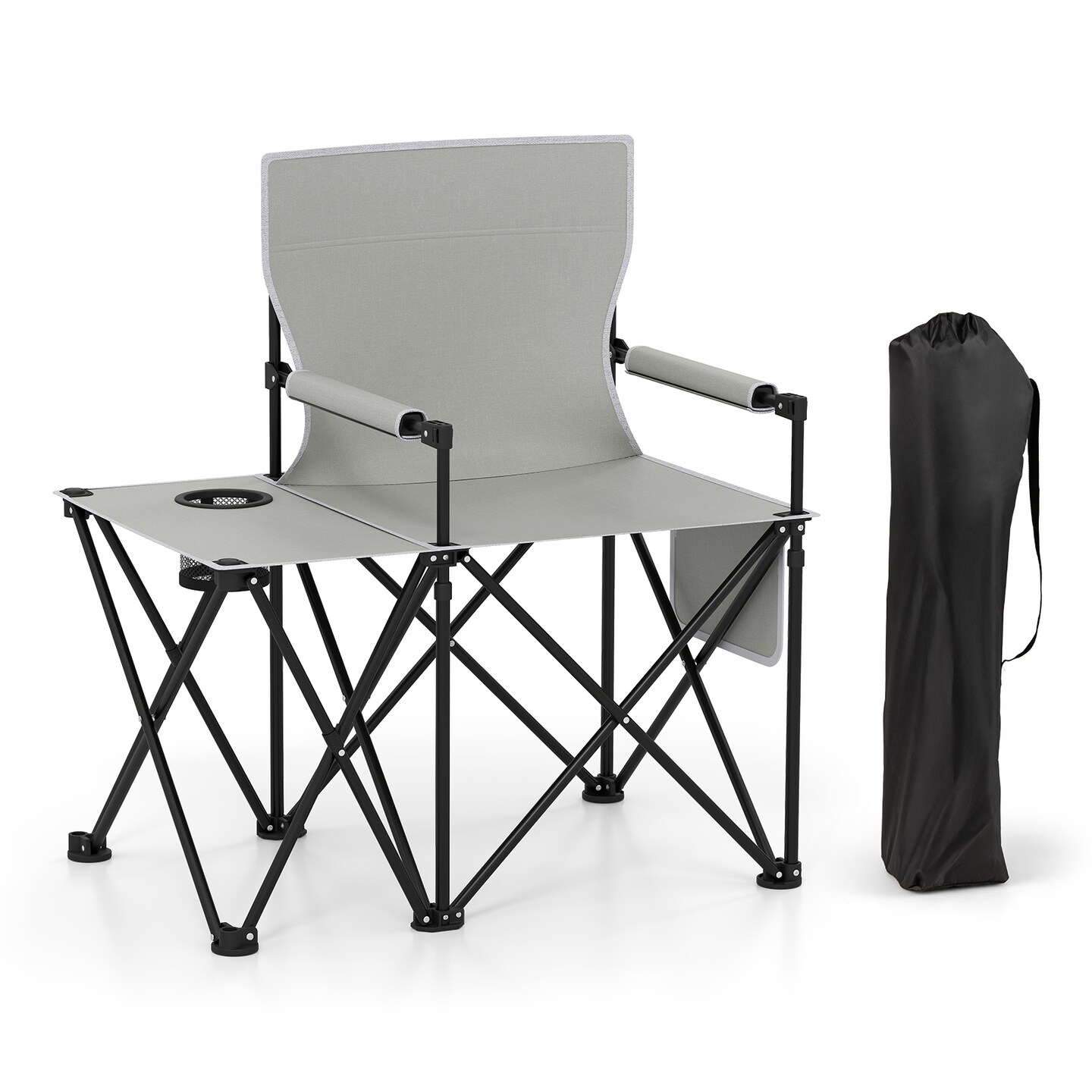 Foldable Camping Chair Oversized with Side Table Mesh Storage Pockets