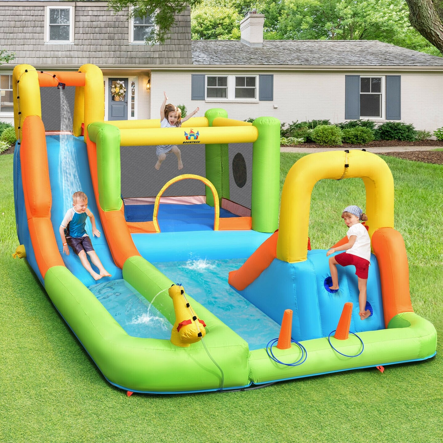 Multi Inflatable 8-in-1 Water Slide and Bounce House with Blower
