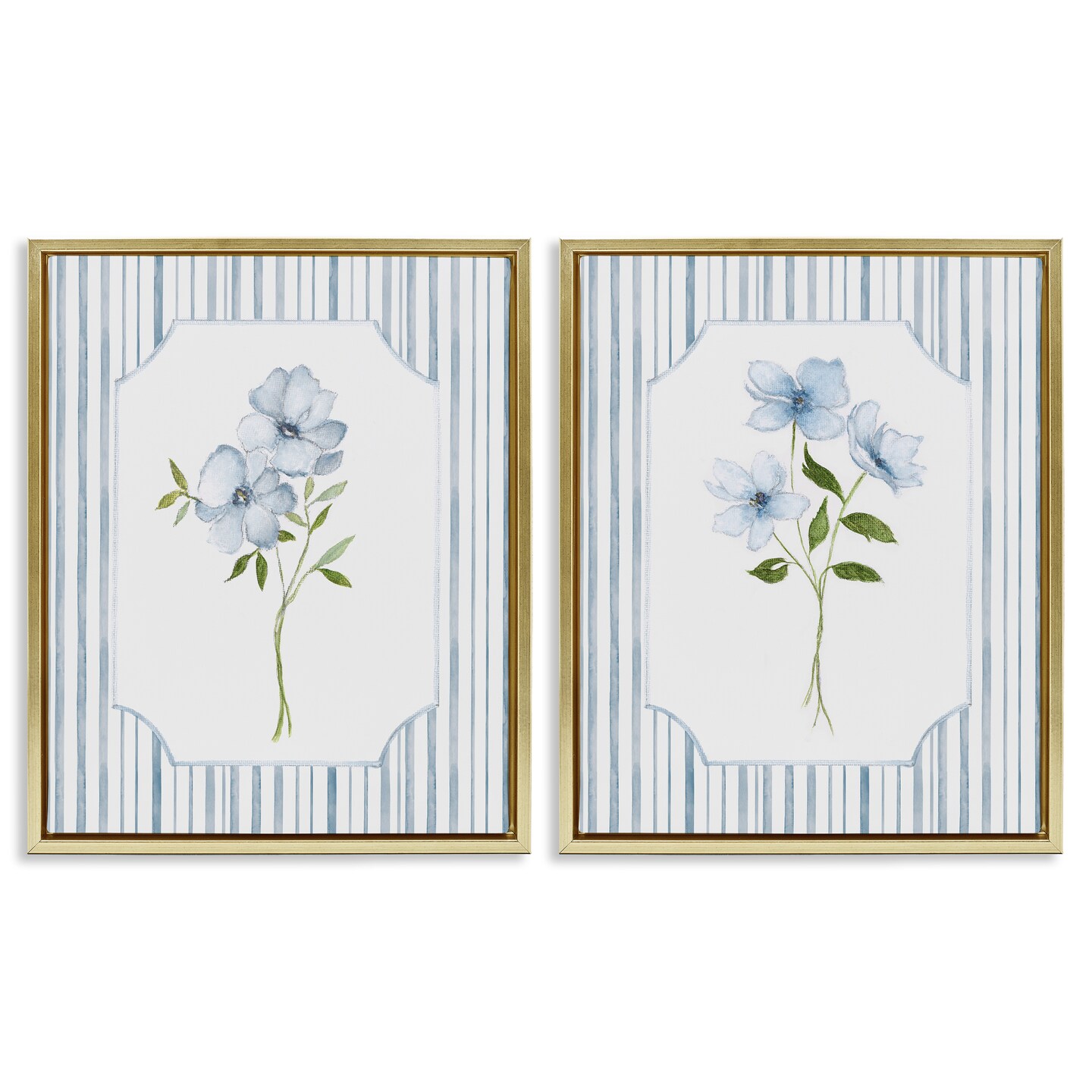Stupell Industries Blue Blooms & Stripes 2pc Floating Frame Set, design by Tava Studios