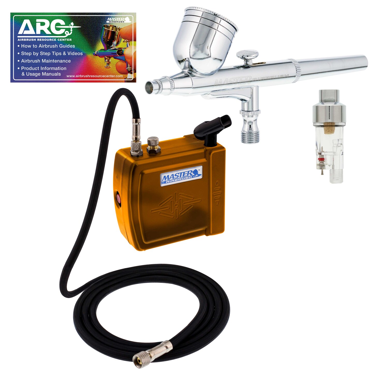 Master Airbrush Multi-Purpose Air Brush Kit with Mini C16-G Air Compressor, Airbrush & ARC Card - Portable Airbrush Kit with Compressor for Nail Art, Miniature Painting Model Cars & Crafts