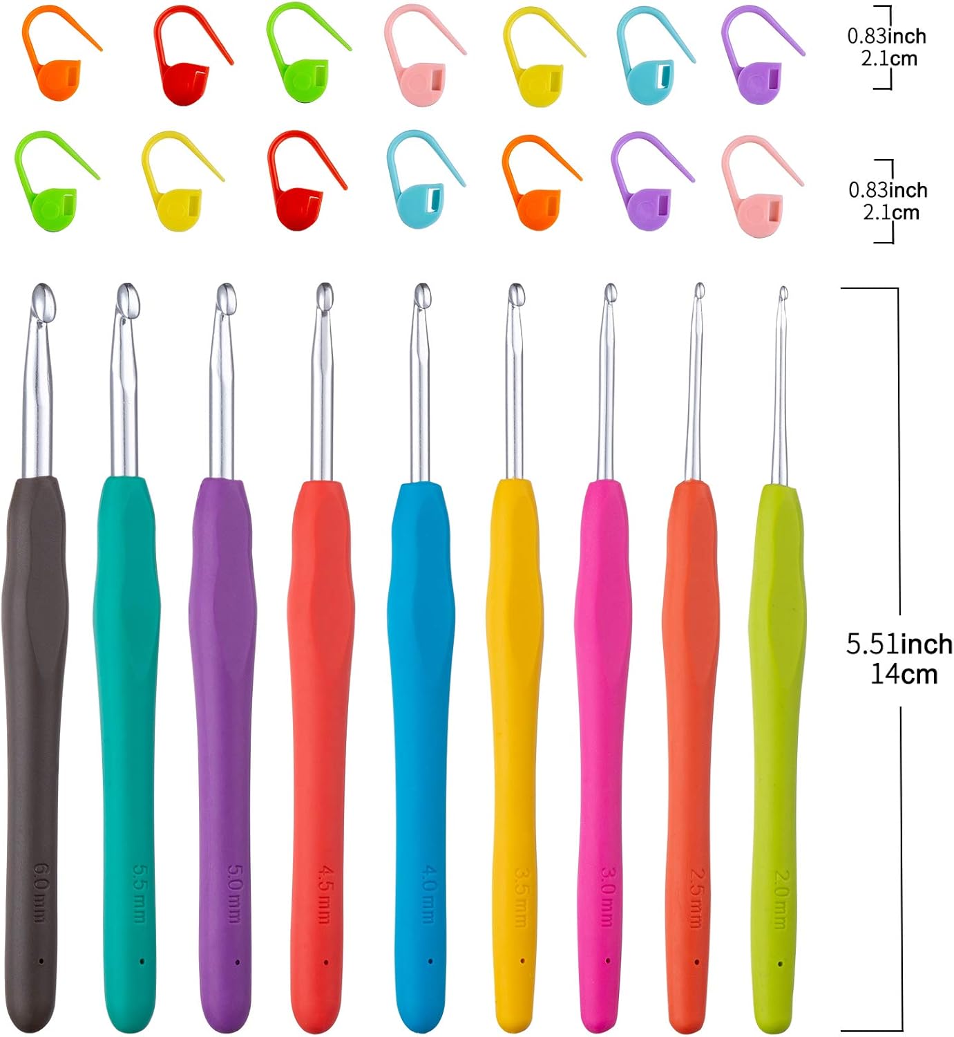9 Sizes Crochet Hooks Set 2.0–6.0mm Ergonomic Crochet Needles
