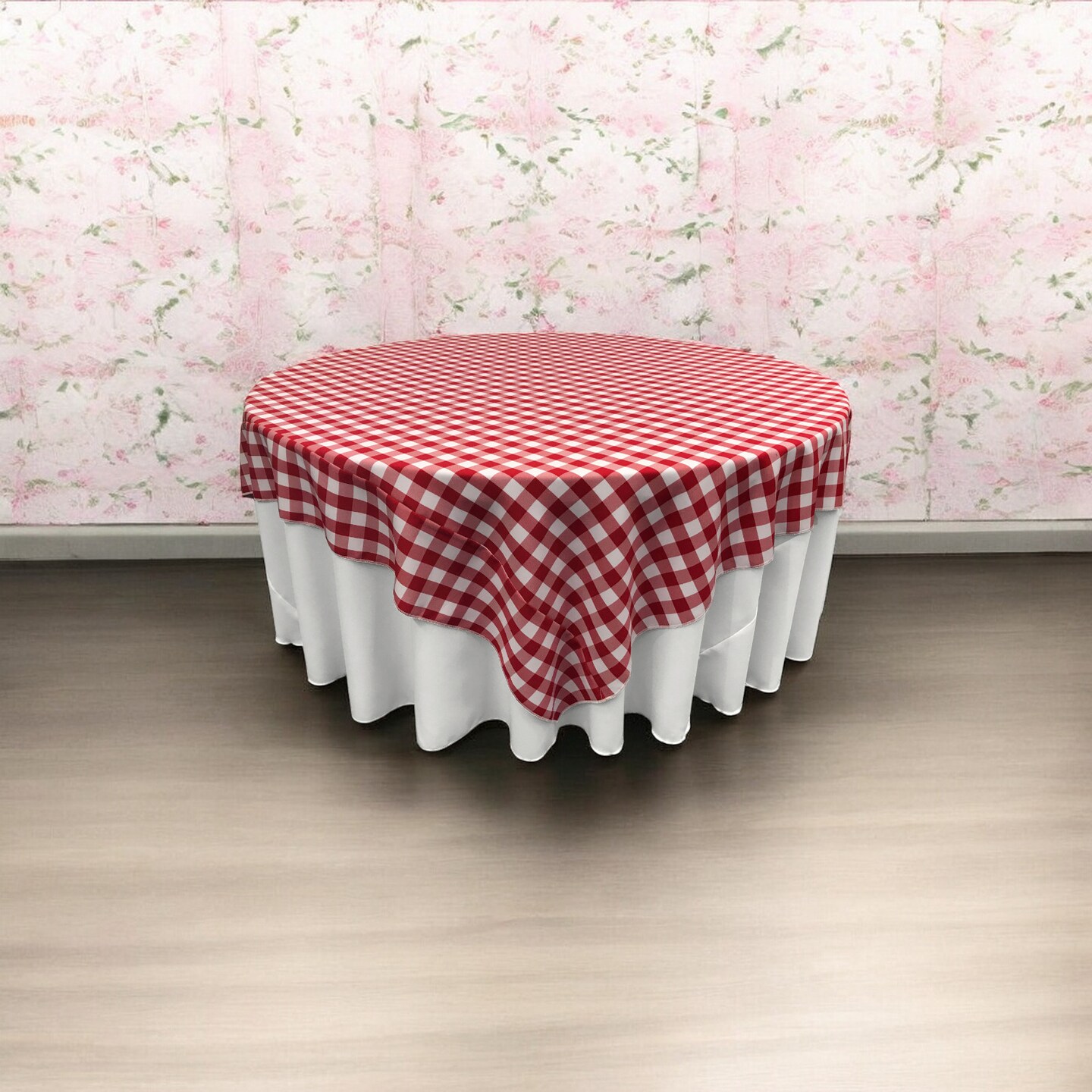 Square Tablecloth 90 x 90 Inch Gingham Checkered Polyester Overlay Use