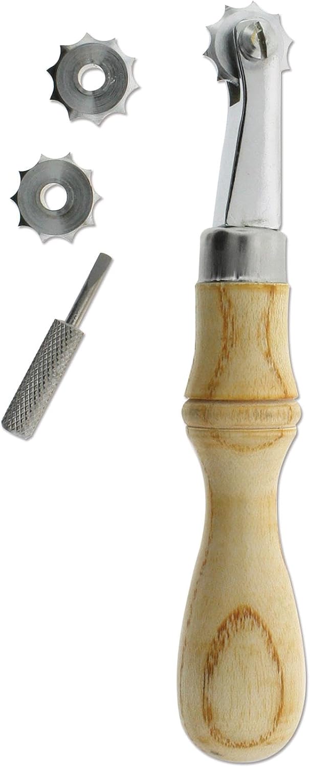 The Beadsmith Create Recklessly Overstitch Wheel System – Handle, Spacing Wheels & Screwdriver – Wheel Sizes are 5, 6 & 7 Holes Per Inch – Marks Leather, Fabric and Paper – Evenly Marks Spacing