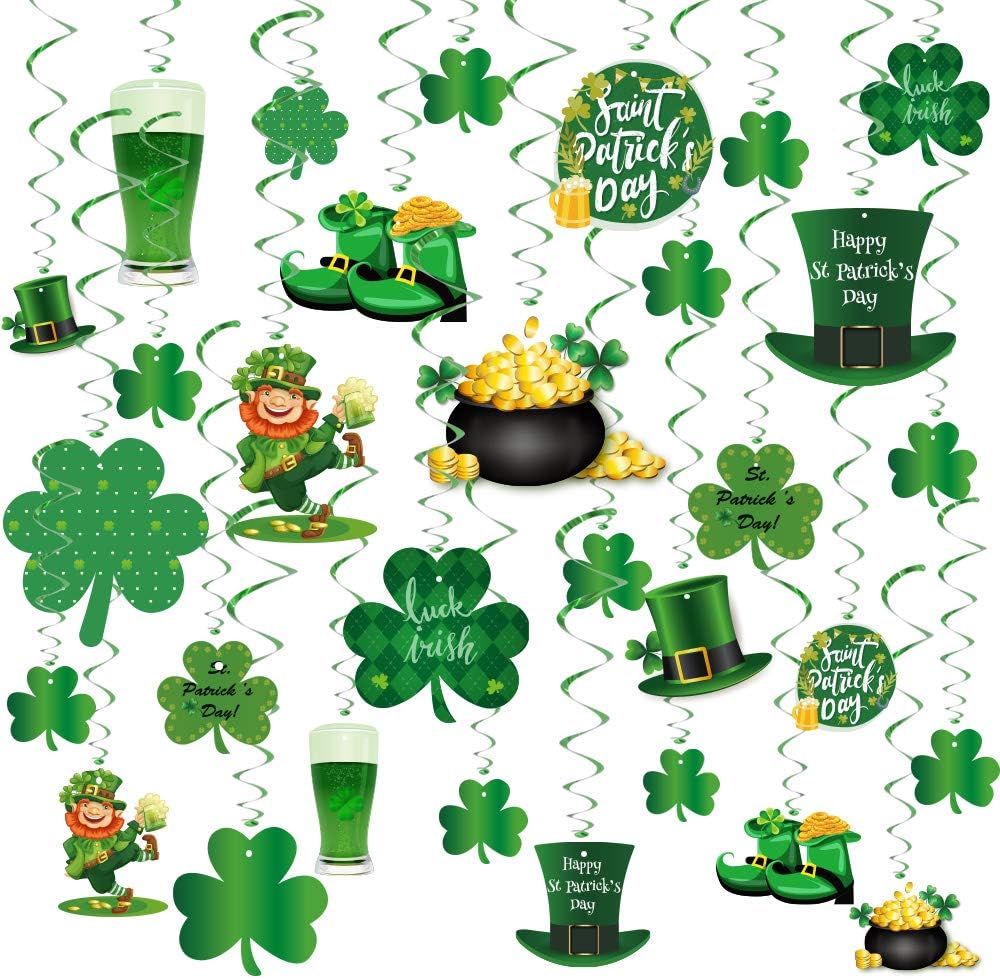 St. Patrick’s Party Supplies: 30-Piece Irish Shamrock Hanging Swirls – St. Patrick’s Day Party Decorations for Home, Office & Classroom