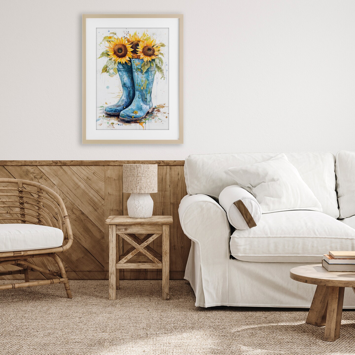 Stupell Industries Blue Rain Boots & Sunflowers Framed Print Under Glass, design by Tina LeCour