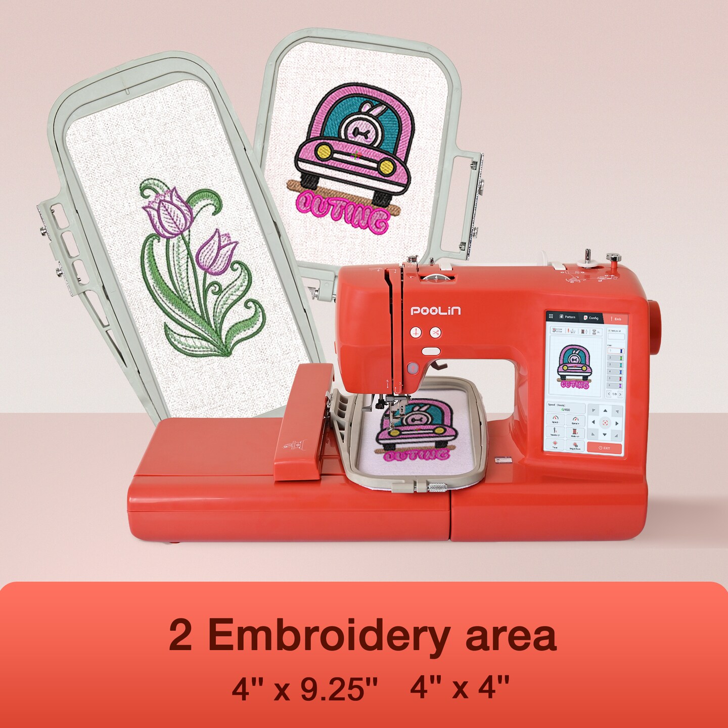 Official POOLIN EOC05-RE 9.2in x 4in Embroidery Machine with 80 Colors Embroidery Thread Bundle – Computerized, 7" Touch Screen, WiFi, Large Embroidery Area, Software & Starter Kit, 40WT Polyester Thread, 800M Each