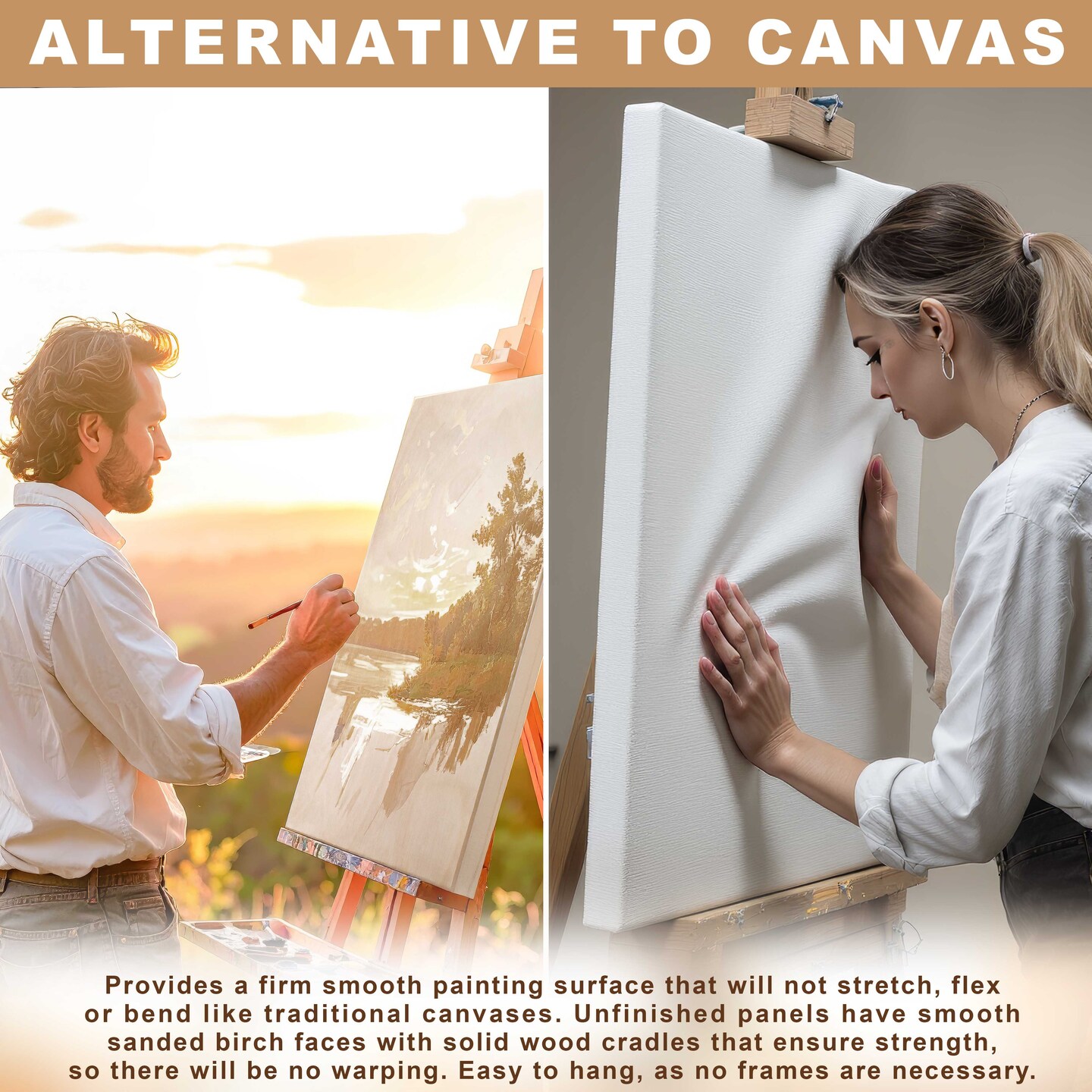 Unfinished Birch Wood Canvas Panels for Painting, 4 Pack of 8x8 inch - Artist Gallery 1-1/2" Deep, Square Wooden Wall - Mixed-Media Craft, Acrylic, Oil, Encaustic, Paint Pouring