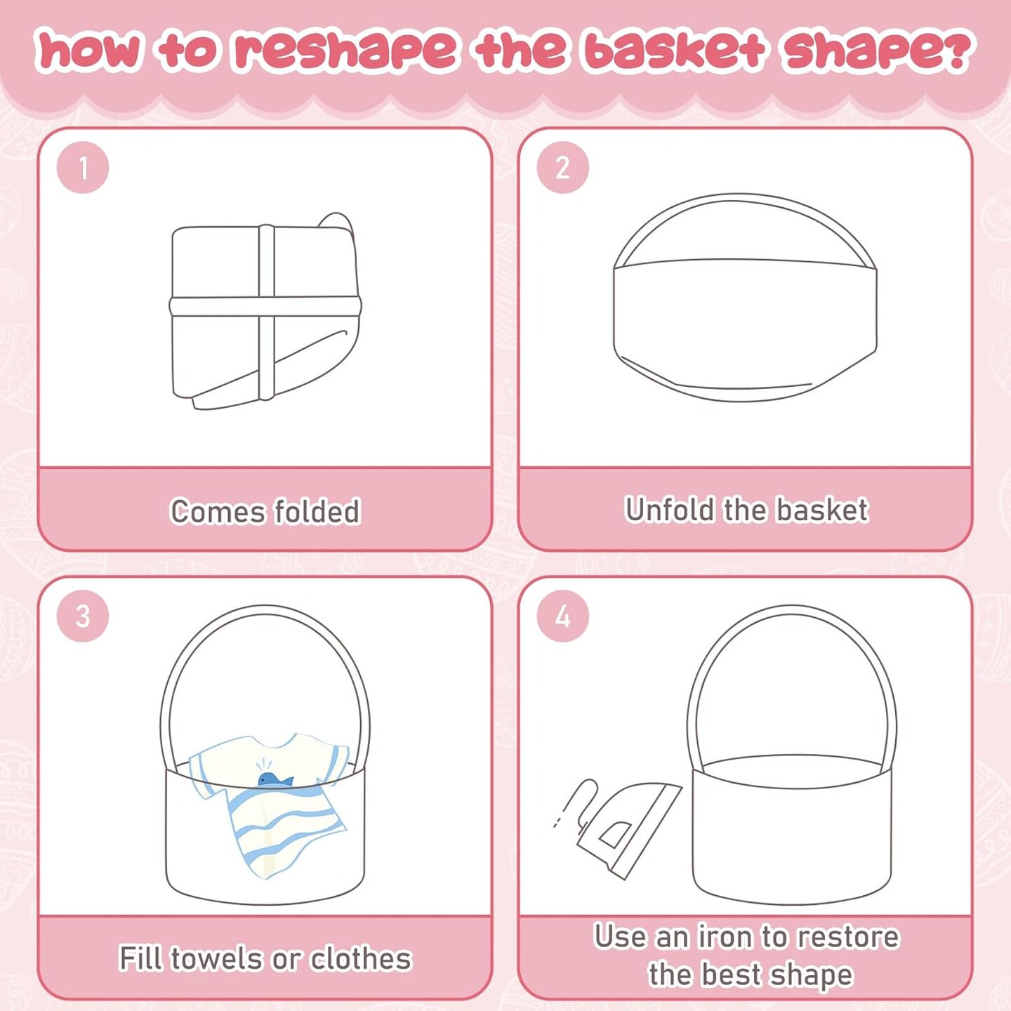 Personalized Bunny Easter Basket with Handle – Woven Rope Gift Basket for Kids, Baby Egg Hunt & Holiday Treasures – Pink