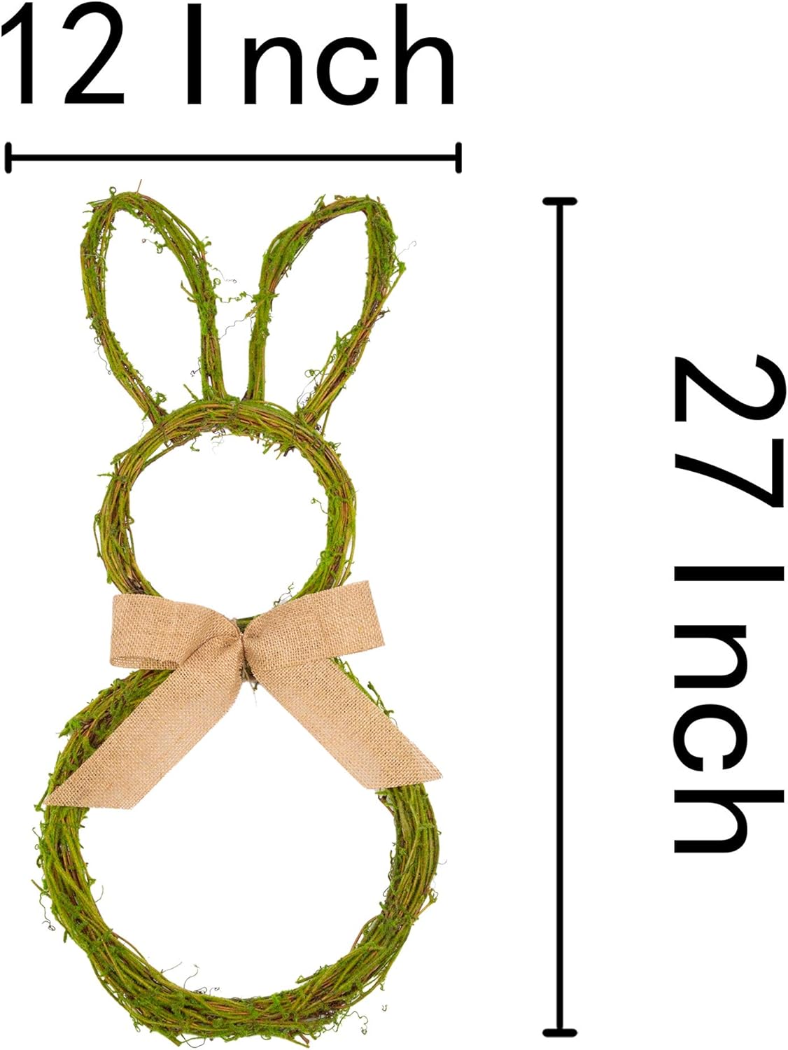 27-Inch Easter Bunny Wreath for Front Door – Artificial Spring Wreath with Moss, Burlap Bow & Rustic Farmhouse Decor