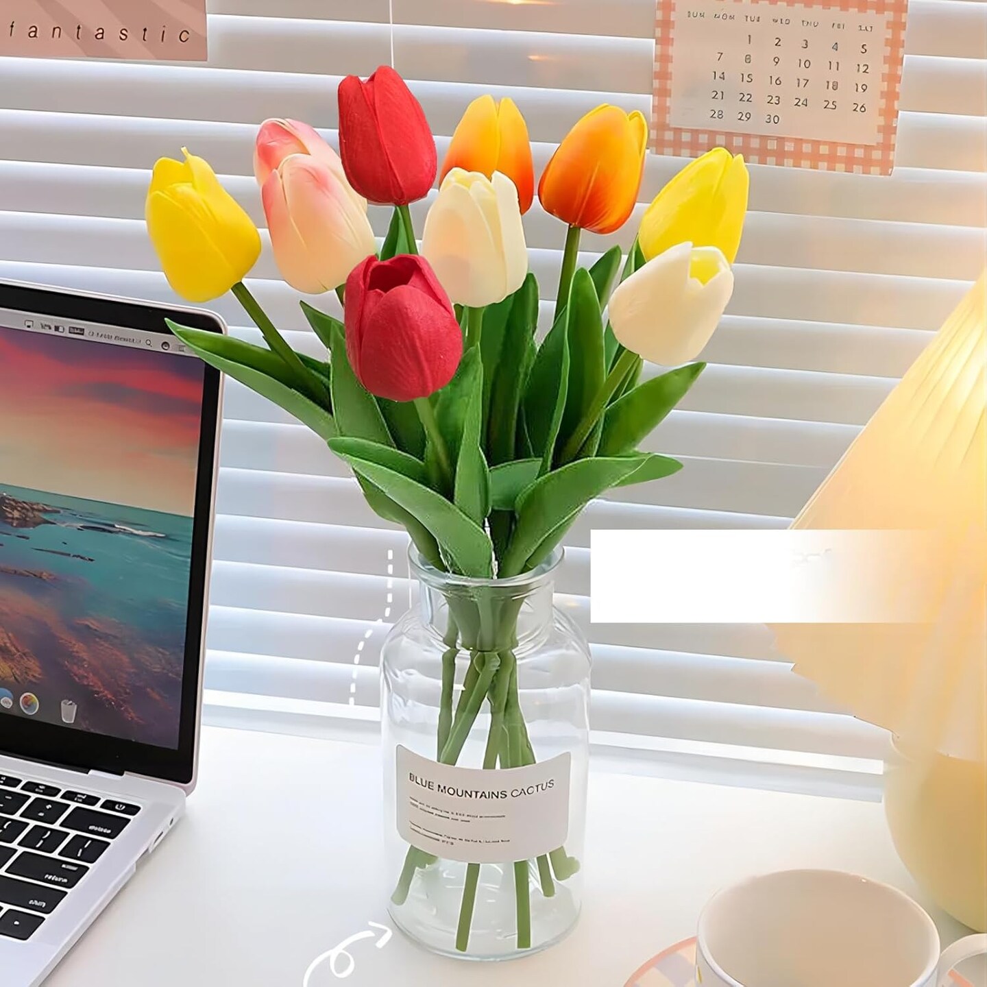 15PCS Real Touch Artificial Tulips – 14" PU Silk Faux Flowers for Home, Wedding & Party Decorations (Colorful)