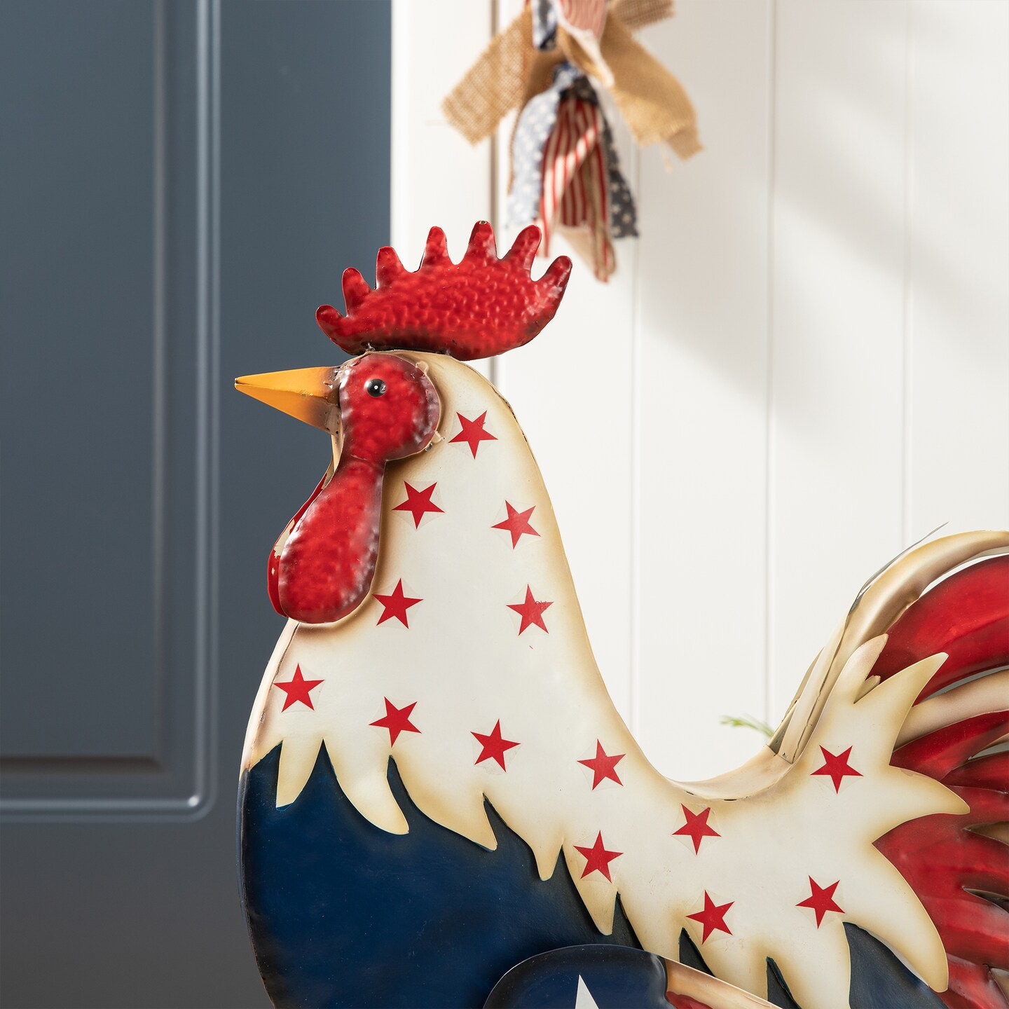 Set of 2 21"H Metal Patriotic/ Americana Rooster Porch Décor(KD)