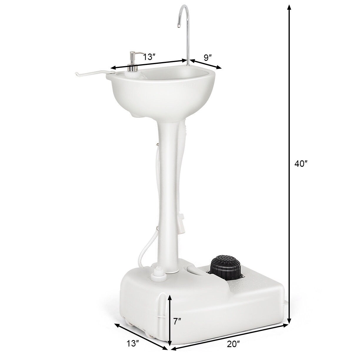 Portable Camping Sink with Foot Pump 19L Water Tank 3L Soap Dispenser Wheels