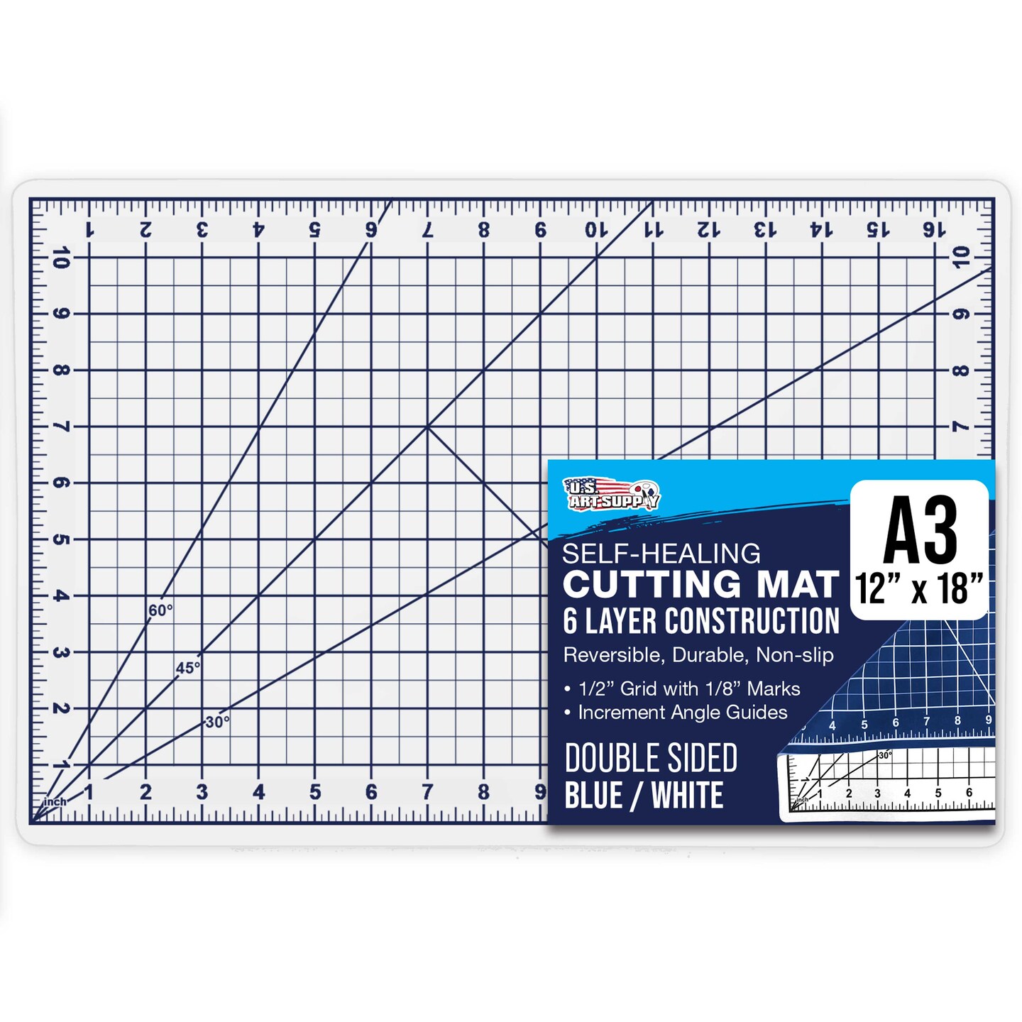 12" x 18" Self-Healing Cutting Mat 5-Ply - Double-Sided White/Blue Craft Mat, Non-Slip Cutting Mats for Crafts, Sewing, Quilting, Scrapbooking