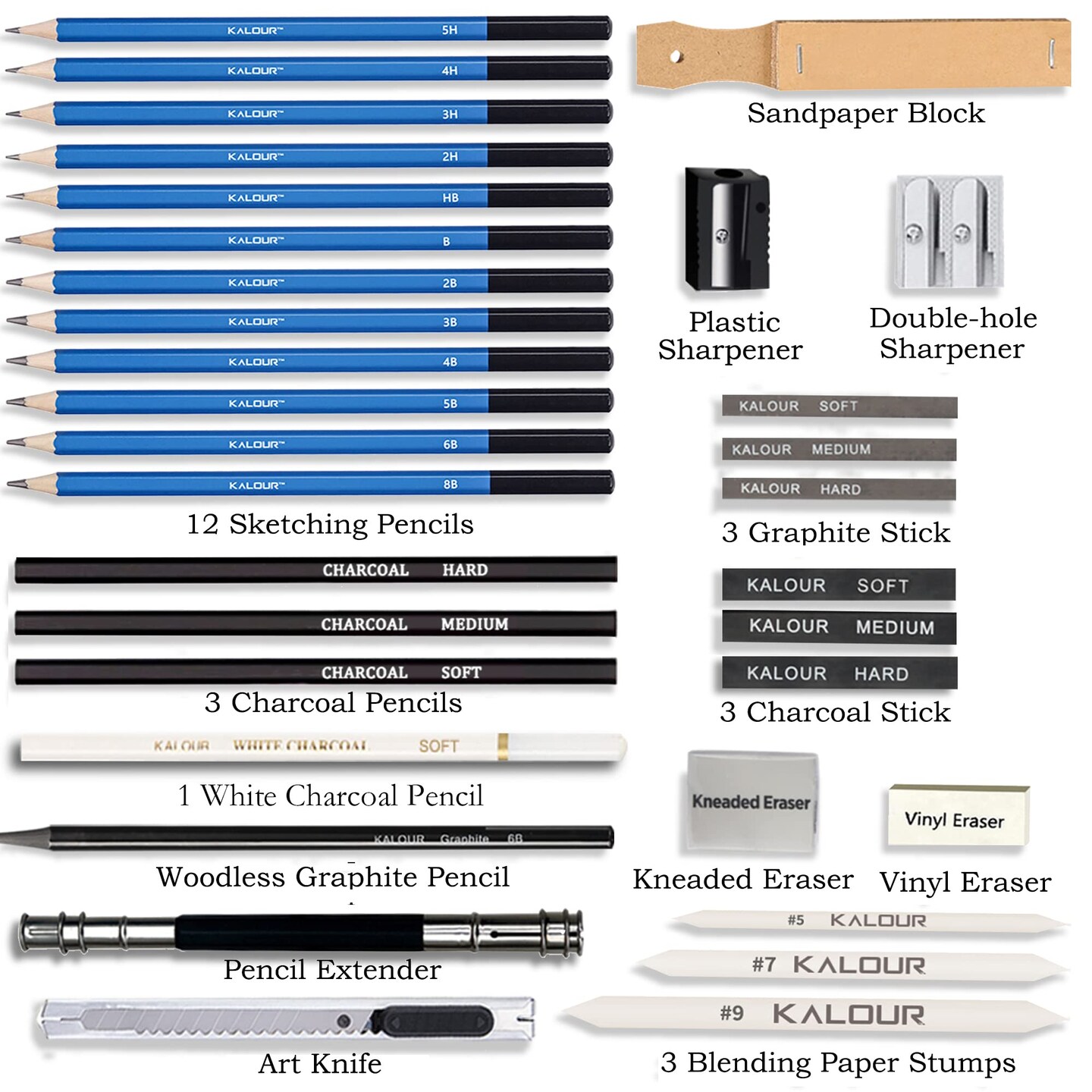 33 Pro Drawing Kit Sketching Pencils Set,Portable Zippered Travel Case-Charcoal Pencils, Sketch Pencils, Charcoal Stick,Sharpener,Eraser.Art Supplies for Artists Beginner Adults Teens