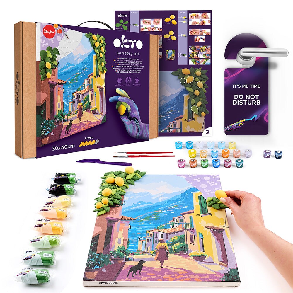 OKTO | Air Dry Clay Paint by Numbers & Modeling Kit for Adults | Lemon Weekend | 11.8x15.7 in